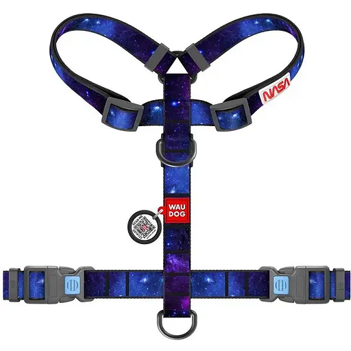 Шлейка для собак Waudog Nylon анатомическая H-образная с QR-паспортом, рисунок "NASA21", пластиковый фастекс, S - фото 2