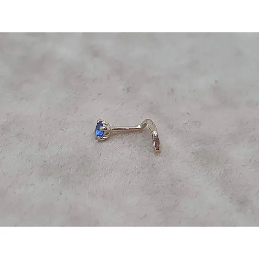 Золотая серьга-пирсинг в нос Dear с фианитом. 1018.1 Синий - фото 2