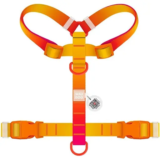Шлея для собак Waudog Nylon Recycled анатомічна H-подібна з QR-паспортом, градієнт, пластиковий фастекс, М - фото 2