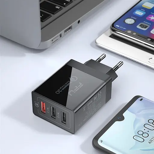 Адаптер блок живлення 3 порти (виходу) Essager Fangbo QC3.0 3U (QC+Dual 2.4A) чорний - фото 8