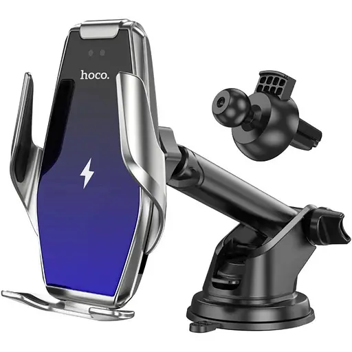 Автодержатель с беспроводной зарядкой Hoco S14 Plus Wireless серебристый - фото 1