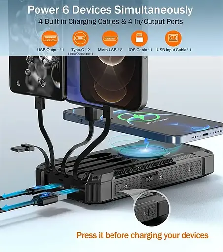 Зарядное устройство на солнечных батареях IBattery LS45 25000mah c фонариком и беспроводной зарядкой - фото 6