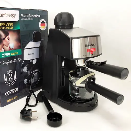 Кофеварка рожковая Rainberg RB-8111 с капучинатором для эспрессо капучино и латте 2200 Вт 0.24 л Черная - фото 6