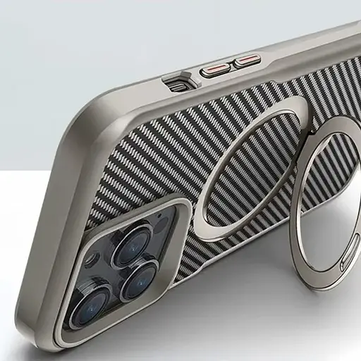 TPU+PC чохол Metal Buttons with MagSafe Carbon Ring для Apple iPhone 15 Pro Max (6.7) Сірий - фото 3