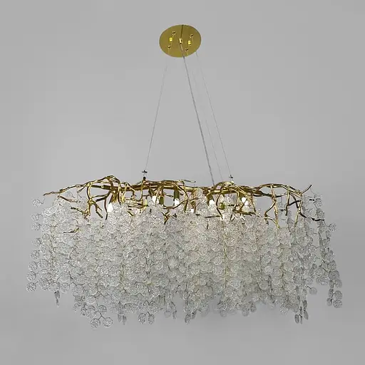 Люстра з білими підвісками у видовженому золотому корпусі 125х45 см | Арт. 703L-1200 GD+FR | Line F - фото 2