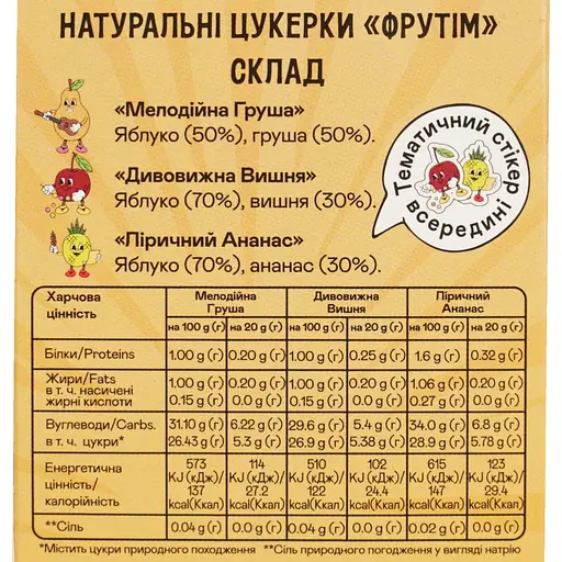 Цукерки Фрутім Тріо Смаків: груша, вишня, ананас натуральні 60 г - фото 4