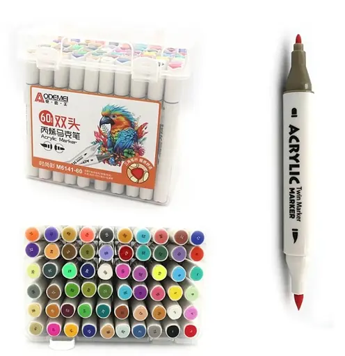 Набір акрилових скетчмаркерів двосторонніх Aodemei, 60 шт., 6141-60M