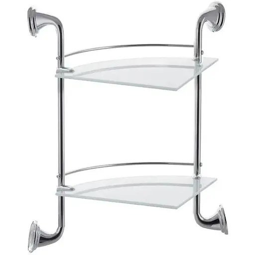 Стеклянная полка в ванную угловая 2-ярусная Zerix LR1507-2 LL1408, Хром - фото 1