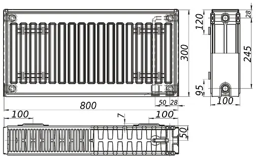 Радіатор сталевий панельний Kalite 22 низ/справа 300x800 (без INNER) 000022630, Білий - фото 4