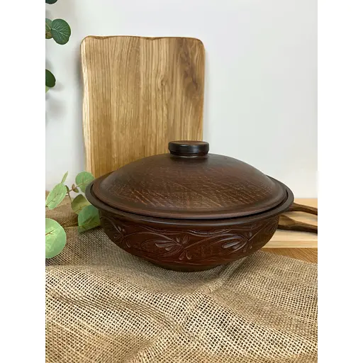 Кастрюля для шашлыка под саж керамическая (глиняная) резная Ангоб 4 л