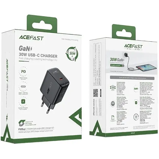 Зарядное устройство Acefast Model A21 USB-C PD30W Max GaN Gharger 3A Black - фото 2
