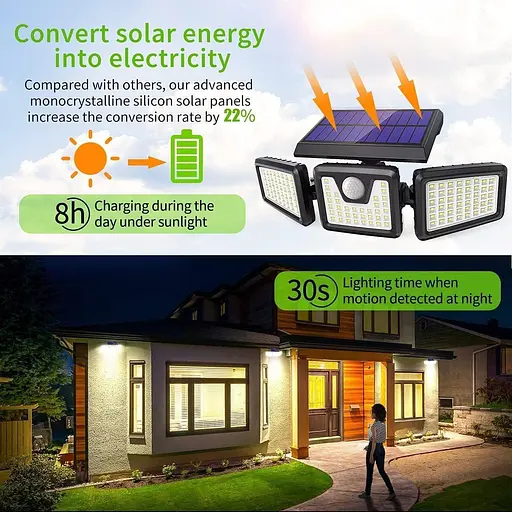 CLAONER Сонячні ліхтарі на відкритому повітрі, модернізований 128 світлодіодів сонячний датчик руху безпеки з широким кутом - фото 4