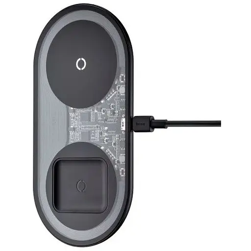 Бездротовий зарядний пристрій Baseus 2-in-1 Wireless Charger For Phone Watch Pods 15W crystal WXJK-A01 - фото 1