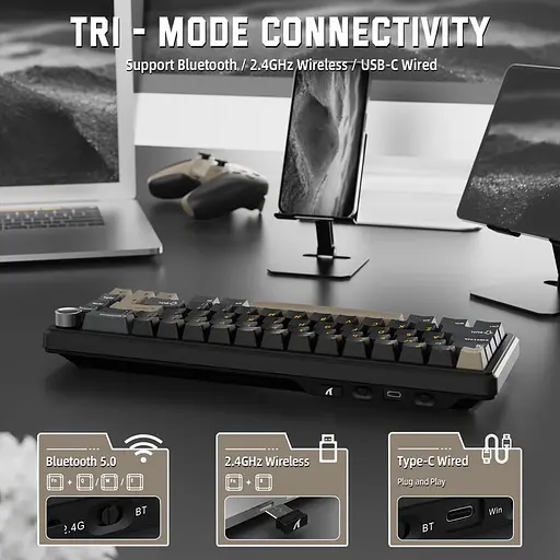 Игровая механическая клавиатура Attack Shark X66 / 60% / Три режима подключения / Strawberry Switch / Beige - фото 3