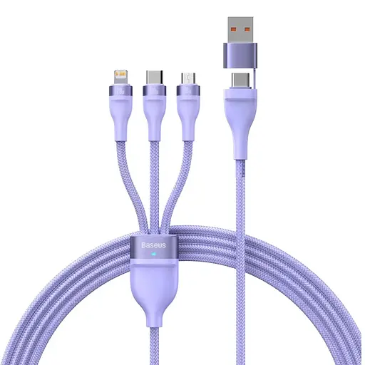 Кабель Baseus Flash Series Ⅱ Two-for-three Charging Cable U+C to M+L+C 100W 1.2m Purple - фото 1
