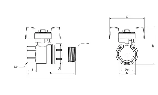 Кран шаровой Thermo Alliance "Американка" Standart 3/4" ВН прямой, латунь, PN40, бабочка SD220NW20PN40 - фото 3