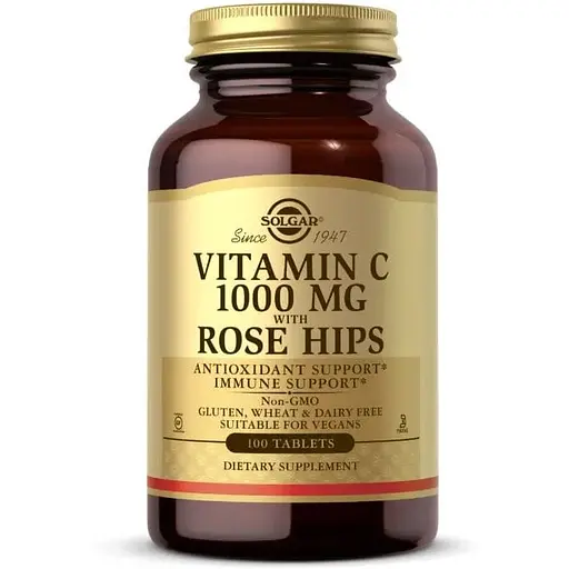 Витамины и минералы Solgar Vitamin C 1000 mg with Rose Hips 100 капсул - фото 1