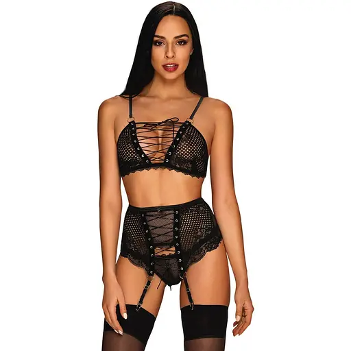 Комплект білизни Obsessive Basitta L/XL чорний