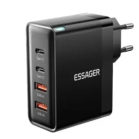 Зарядний адаптер Essager 100W GaN 2U+2C (ES-CD37 / P100AU01A3C0) мзп чорний - фото 1