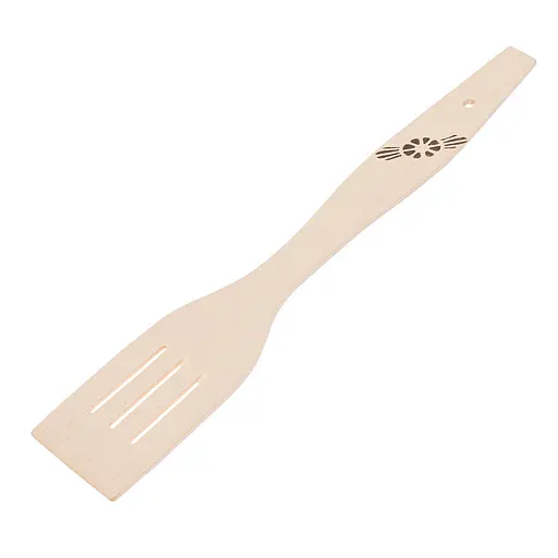 Кухонная лопатка деревянная с тремя прорезями и гравировкой 31 см, Woodly Бежевый 87518 - фото 1