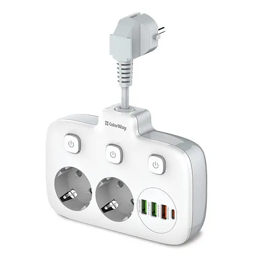 Мережевий фільтр СolorWay 2 розетки / 3USB / 1xTYPE-C White (CW-CHE24PDW) - фото 2