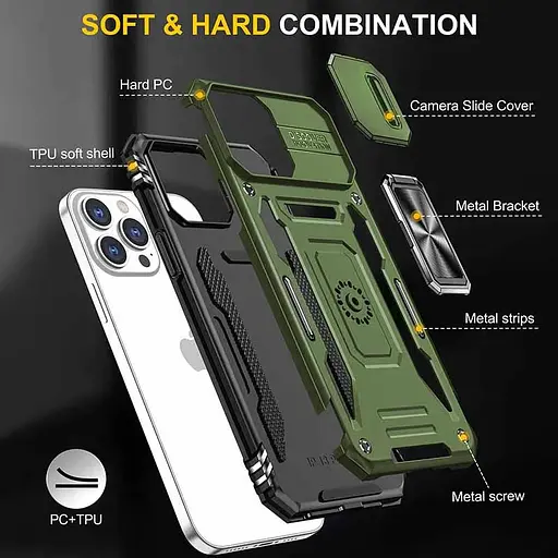 Ударостійкий чохол Epik Camshield Army Ring для Apple iPhone 12 Pro/12, 6.1 Оливковий/Army Green - фото 3