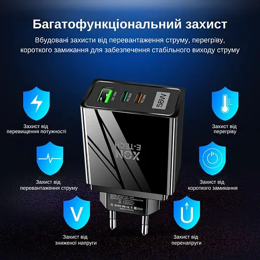 Зарядное устройство XON PowerCharge 58W (PD20) USB Type-C (PCWA058020A1С2B 6068) Черный - фото 5