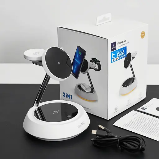 Бездротовий зарядний пристрій — настільний WiWU WI-W002 Power Air 15 W 3 в 1 для iPhone/A Apple Watch/Air - фото 3