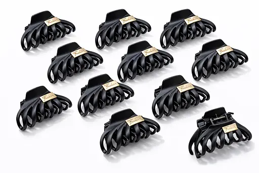 Набір крабів Fashion для волосся каучуковий 6,5 см з металевою вставкою 12 шт. Чорний - фото 1