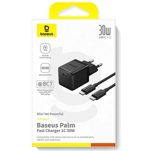СЗУ Baseus Palm Fast Charger 30W (1USB-C) + кабель Type-C to Type-C (P10111605113-01) - фото 5