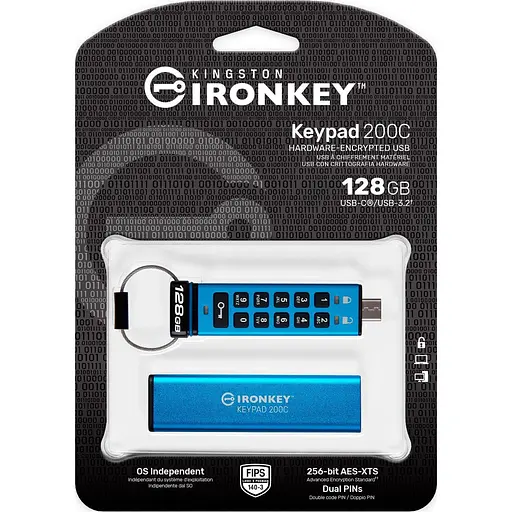 Флеш-накопичувач USB3.2 128GB Kingston IronKey Keypad 200 Type-C Blue (IKKP200C/128GB) - фото 6