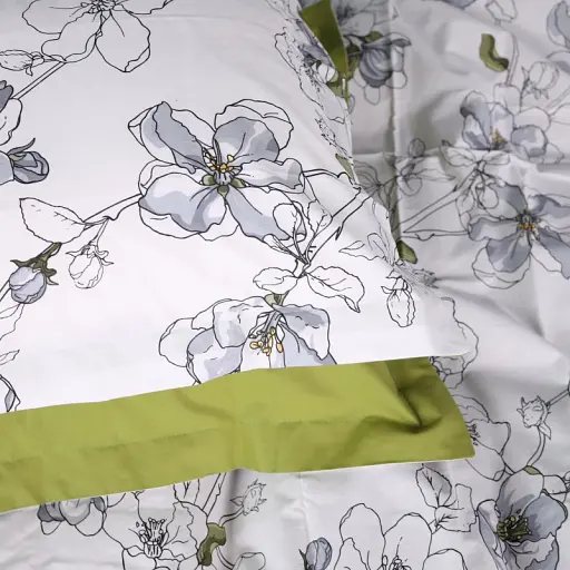 Простыня на резинке MirSon Поплин 00-1 Olive Flowers 80х190 см зеленая (2200009699238) - фото 7