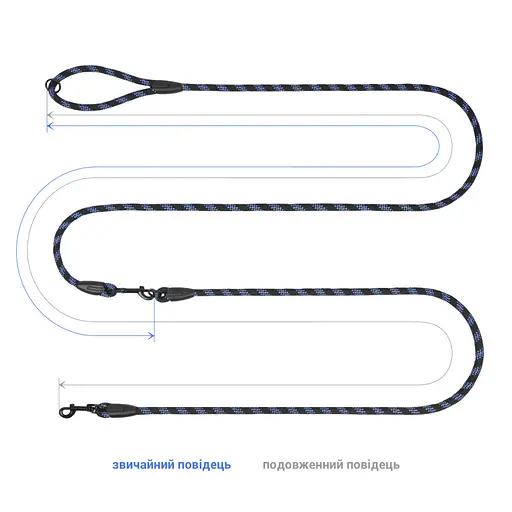 Поводок для собак Barksi Свободные руки светоотражающий 180х0.6 см черно-синий - фото 2