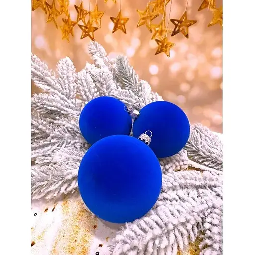 Набір ялинкових куль Оксамит 80 мм 6шт Синій - фото 1