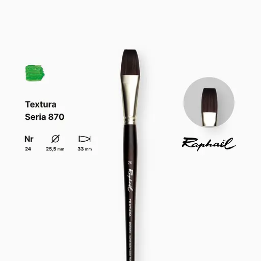 Кисть синтетика плоская Raphael Textura, №24, профессиональная, длинная ручка - фото 2