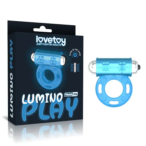 Неоновое эрекционное кольцо с вибрацией Lovetoy Lumino Play голубой - фото 12