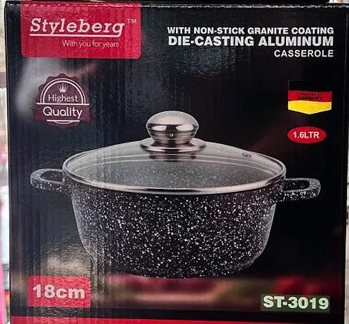 Кастрюля Styleberg с гранитным антипригарным покрытием 1.6л 18см ST-3019 Черная - фото 5