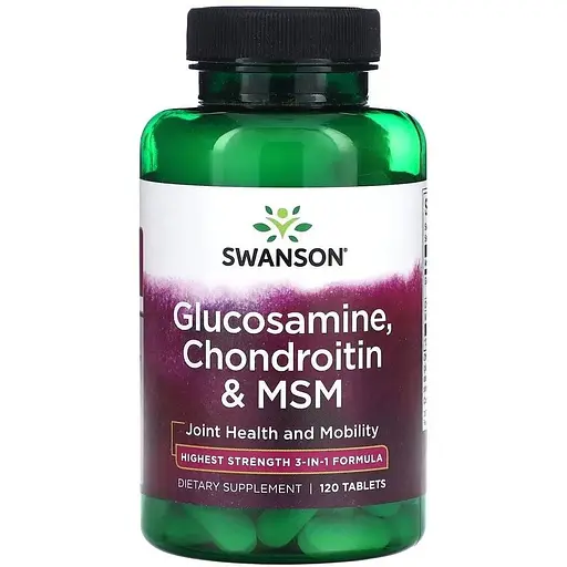 Препарат для суставов и связок Swanson Glucosamine, Chondroitin & MSM (3 per day) Highest Strength, 120 таблеток