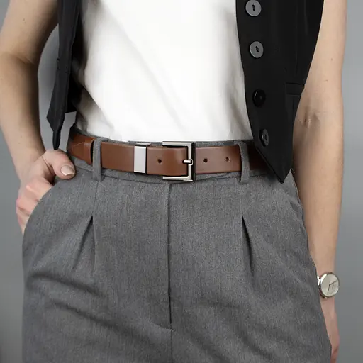 Ремінь жіночий шкіряний JK-3023 коричневий з темною пряжкою (120 см) - фото 2