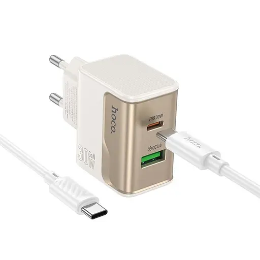 Зарядное устройство Hoco CS73A USB/ Type-C PD 30W QC белый + кабель Type-C to Type-C - фото 1