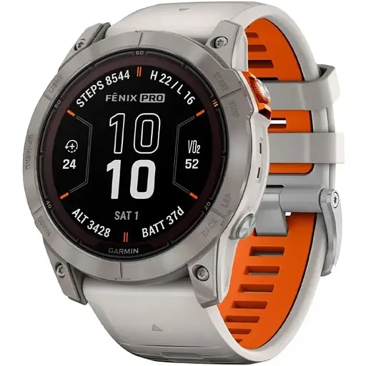 Смарт-годинник Garmin Fenix 7X Pro Sapphire Solar Titanium w. Fog Gray/Ember O. Band (010-02778-14/15/64) - фото 1