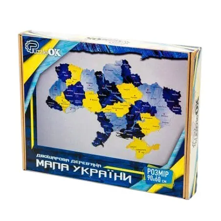 Дерев'яний пазл Puzzleok Мапа України синьо-жовта