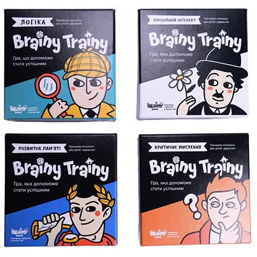 Настольная игра Brainy Trainy Brainy Trainy Эмоциональный интеллект + Развитие памяти + Критическое мышление + Логика (укр.) (УКР061+3) - фото 1