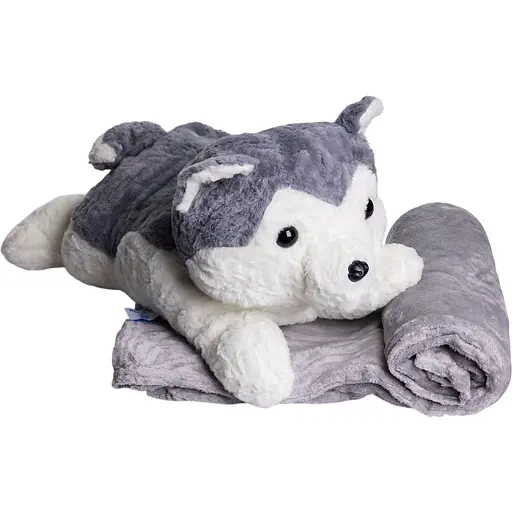 Іграшка-подушка Хаскі з пледом 100х180 см сірий ТМ COLORFUL HOME 7124G