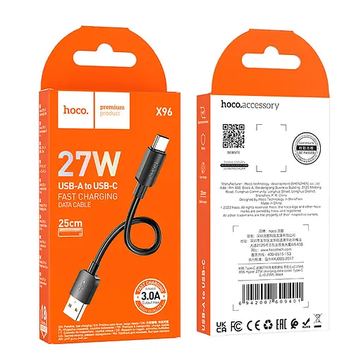 Кабель Hoco X96 Hyper 27W charging data cable Type-CL-0.25 м Чорний - фото 2