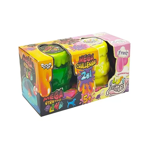 Вязкая масса 2 в 1 "Mega Stretch Slime" и "Fluffy Slime" Danko Toys FLS-03-01U Желтый-зеленый - фото 1