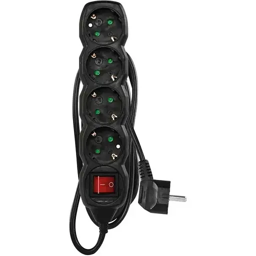 Сетевой фильтр с выключателем, 4 розетки, 1,5 мм, Black (PC1421R) - фото 1