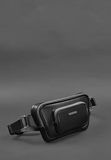 Шкіряна поясна сумка-бананка Трапеція чорна - фото 3