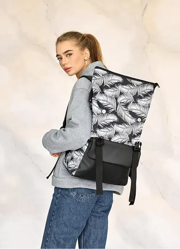 Жіночий рюкзак ролл Sambag RollTop Milton чорний з принтом Palm 41 х 30 х 16 см (24251720) - фото 4