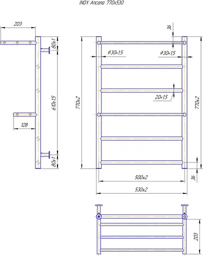 Водяной полотенцесушитель Mario Inox Анкона 770x530/500 1.8.044544.P, Хром, нижнее - фото 4